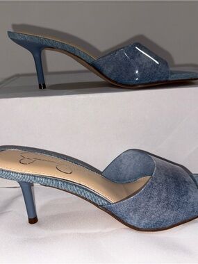 Jessica Simpson Light Denim Blue Kitten Heel Mules